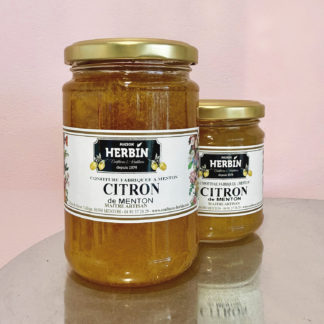 Petit et grand pots de confitures artisanales citron de Menton Maison herbin